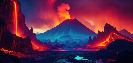 Volcano eruption. 3D illustration. 3D CG. High resolution.の素材