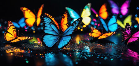 Beautiful butterfly on colorful bokeh background, close up.の素材
