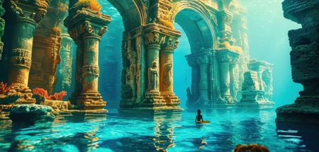 Fantasy underwater world. 3d render illustration. Fantasy world.の素材