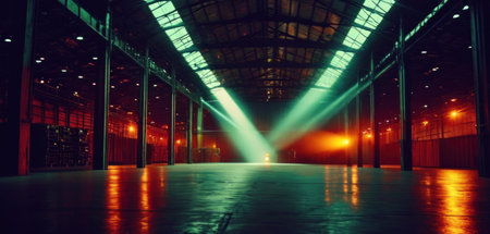 Night scene with laser rays. Futuristic interior. 3d renderingの素材