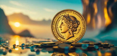 Digital currency physical metal bitcoin coin. Cryptocurrency mining concept.の素材