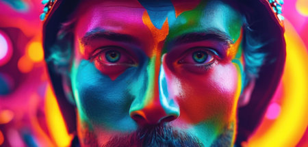 Close-up portrait of a man with creative make-up.の素材