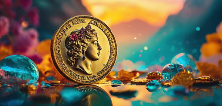 Digital currency physical metal dash coin. Cryptocurrency mining concept.の素材