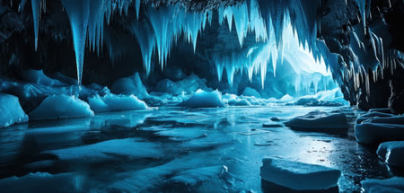 Ice cave in Iceland. Beautiful icicles and stalactites.の素材
