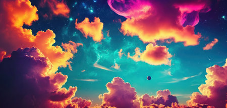 Night sky with clouds and sun. Colorful sky background. 3d renderingの素材