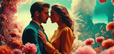 Beautiful young couple in love, man and woman in love, romantic date.の素材