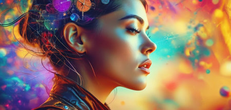 Fashion portrait of a beautiful young woman with bright make-up.の素材