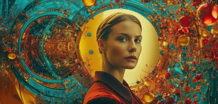 Portrait of a beautiful young woman in a futuristic space suit.の素材