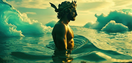 Medusa statue in the sea. 3d render. Fantasy.の素材