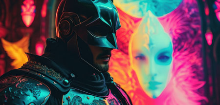 Close-up portrait of a steampunk man in a futuristic suit.の素材