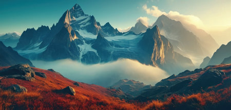 Mountain landscape. Panoramic view of the mountain peaks.の素材