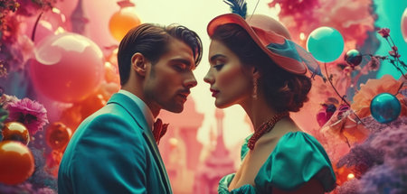 Fashion shot of a beautiful young couple in retro style. Retro style.の素材