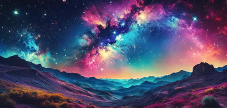 Landscape of mountains and nebula. Elements of this image furnished by NASAの素材