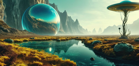 Alien Planet - 3D Rendered Computer Artwork. Fantasy Landscape.の素材