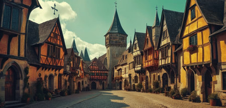 Street in the old town of Riquewihr, Franceの素材
