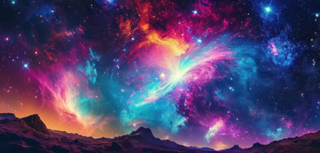 Fantasy space background with nebulae and stars. 3d renderingの素材