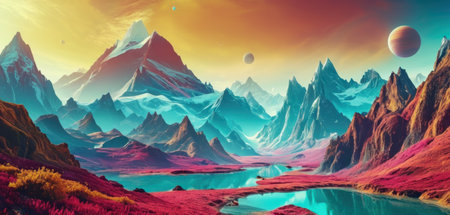 Fantasy alien planet. Mountain. 3D illustration. Fantasy.の素材
