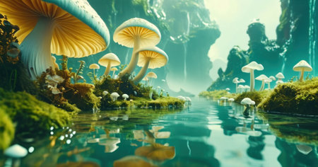 Mushroom in the aquarium. Underwater world. 3d renderingの素材
