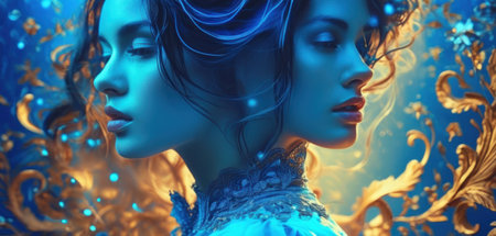 3d illustration of a beautiful girl with blue hair. Beauty, fashion.の素材