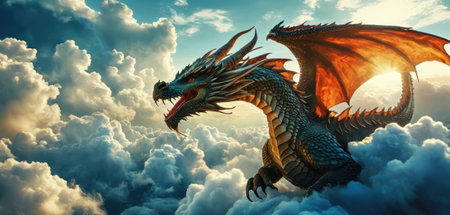 dragon in the sky. 3d render. fantasy dragon. dragonの素材
