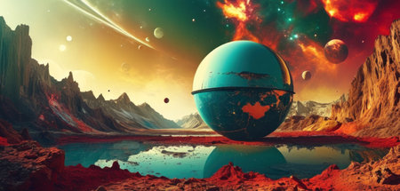 Fantasy alien planet. 3D illustration. Elements of this image furnished by NASAの素材