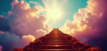 Stairway to heaven with beautiful sky. 3D rendering.の素材