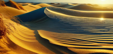 Sand dunes in the desert at sunset. 3d rendering.の素材