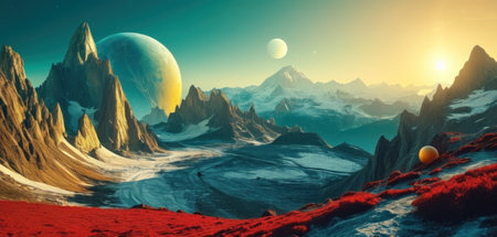 Fantasy alien planet. Mountain. 3D illustration. Fantasy.の素材