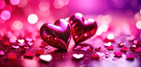 Valentine's day background with hearts on bokeh backgroundの素材