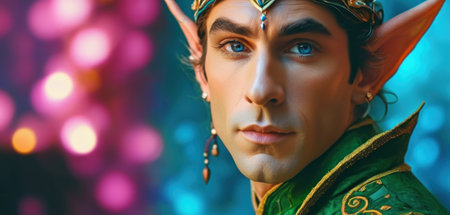 Portrait of a medieval knight in armor on the background of bokehの素材