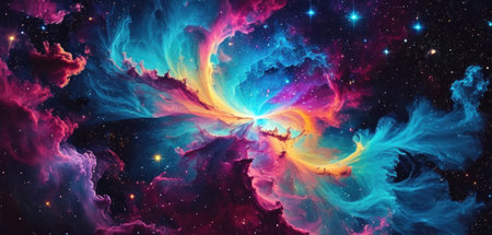 Abstract space background with nebula and stars. Colorful universe.の素材