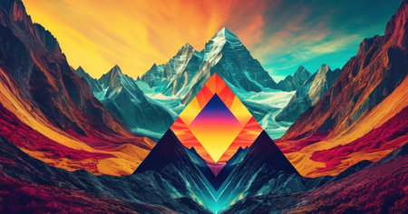 Fantasy alien planet. Mountain and sky. 3D illustration.の素材