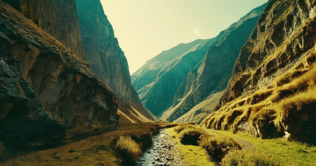 Landscape with river and mountains in Peru. Panoramic viewの素材