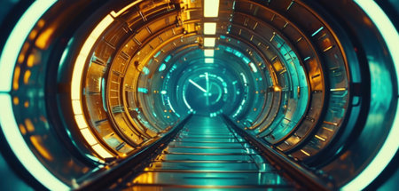 3d render of abstract technology background. Futuristic Sci fi tunnelの素材
