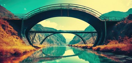 The bridge over the river in the mountains. 3d rendering.の素材
