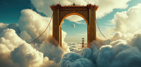 Golden Gate Bridge in the clouds. 3D Rendering and illustrationの素材