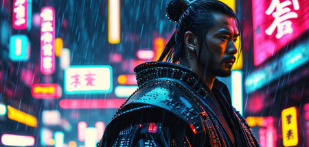 3D rendering of a male cyborg with a futuristic hairstyleの素材