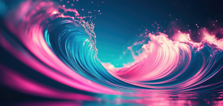 3D illustration of abstract wavy background with pink and blue elementsの素材