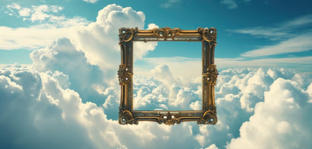 Frame in the clouds. 3D illustration. Vintage retro style.の素材