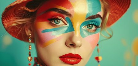 Portrait of a beautiful girl with creative make-up and carnival maskの素材