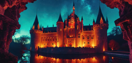 Castle in the middle of the night. Fairytale landscape.の素材