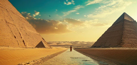 The pyramids of Giza at sunset. Egypt. 3d renderingの素材