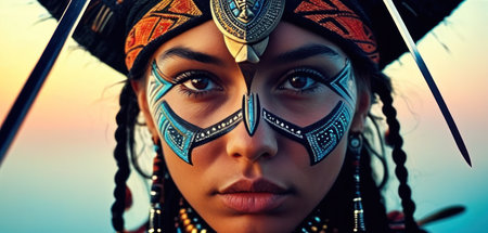 Close-up portrait of a beautiful young African woman in traditional costume.の素材