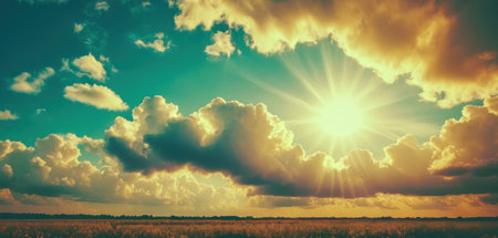 Sunset over the field. Nature composition. Panoramic image.の素材