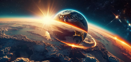 View of the planet Earth during a sunrise 3D rendering elements of this image furnished by NASAの素材