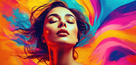 Portrait of a beautiful young woman with bright make-up.の素材