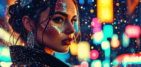 Portrait of a beautiful young woman with bright make-up.の素材