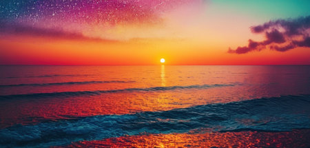 Beautiful sunset over the sea. Colorful summer landscape. Toned.の素材