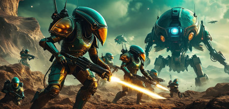 3D CG rendering of space ship and battle scene. 3D CG rendering.の素材