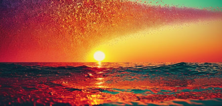Sunset on the sea with splashes of water. 3d renderingの素材